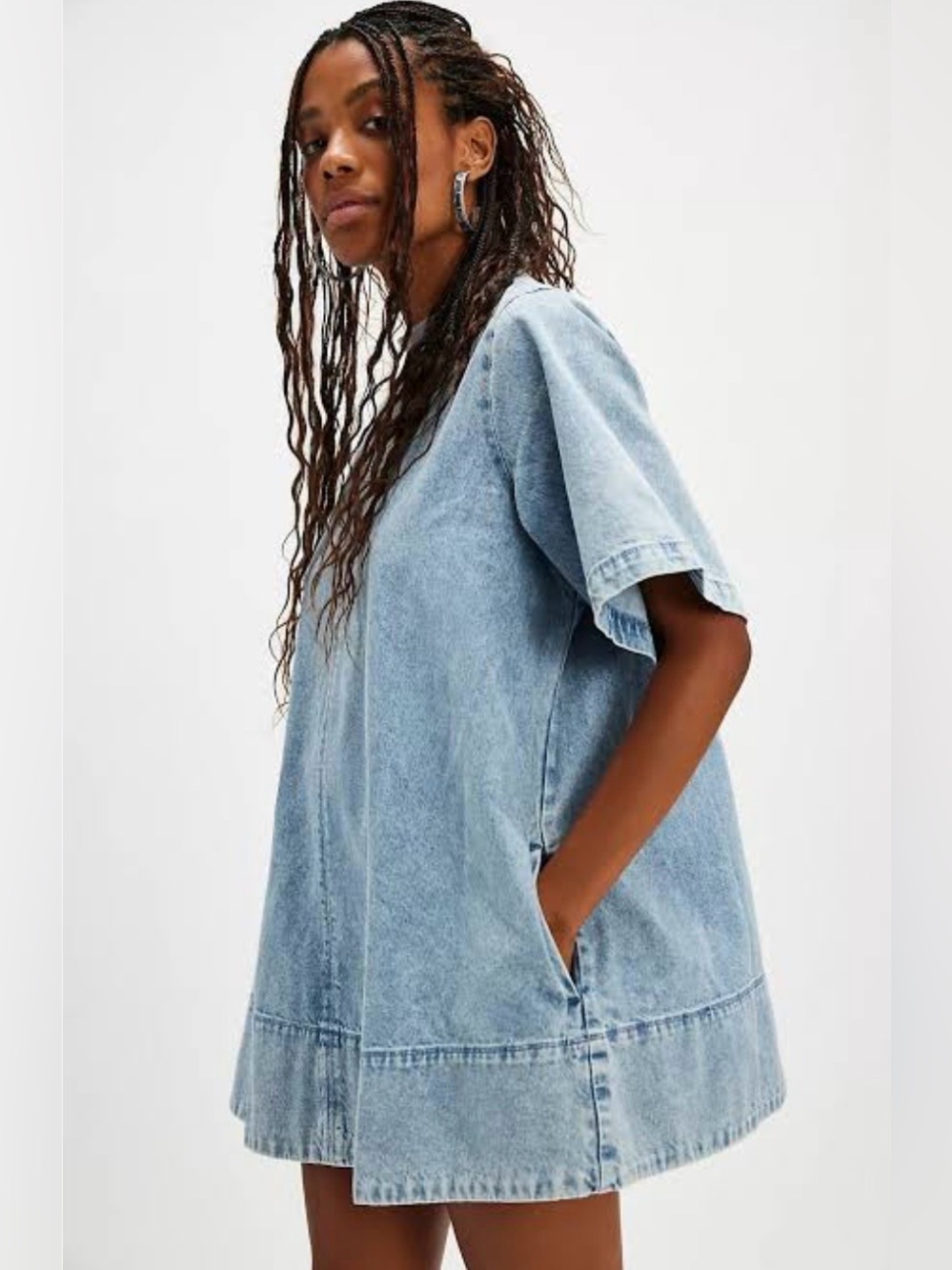 Free People Harlow NWT Mini Dress Denim Size XS Boho Festival Tunic Oversized